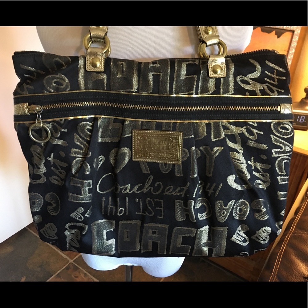 Coach Black and Gold Poppy Tote